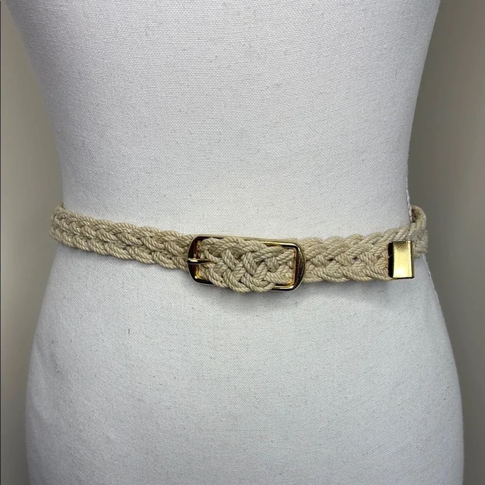 Braided Cream Colored Belt with Gold Hardware. Vintage. Boho Y2K